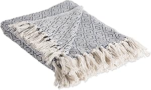DII Rustic Farmhouse Cotton Diamond Blanket Throw with Fringe For Chair, Couch, Picnic, Camping, Beach, & Everyday Use , 50 x 60" - Fields of Diamond French Blue