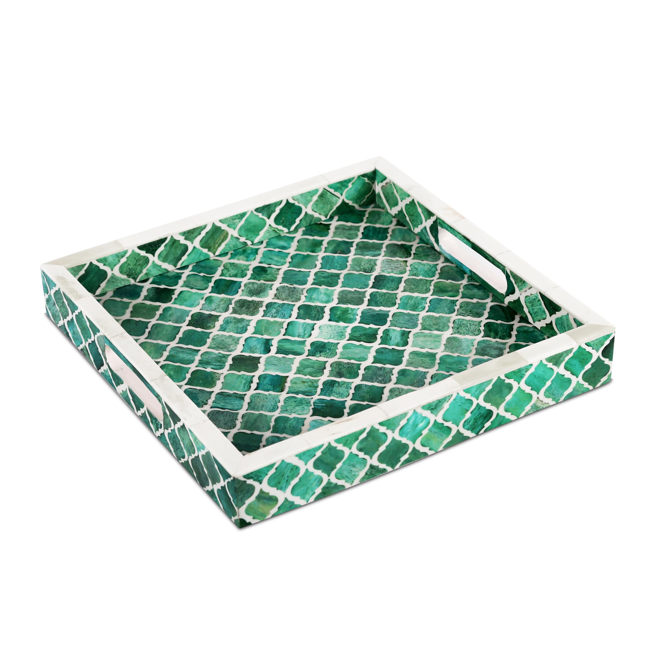 Handicrafts Home Moroccan Pattern Inspired Decorative Trays 12x12 - Chic Green Centerpiece, Versatile Ottoman Tray for Modern Home Decor, Artistic Kitchen Serving Tray, Tray for Living Room