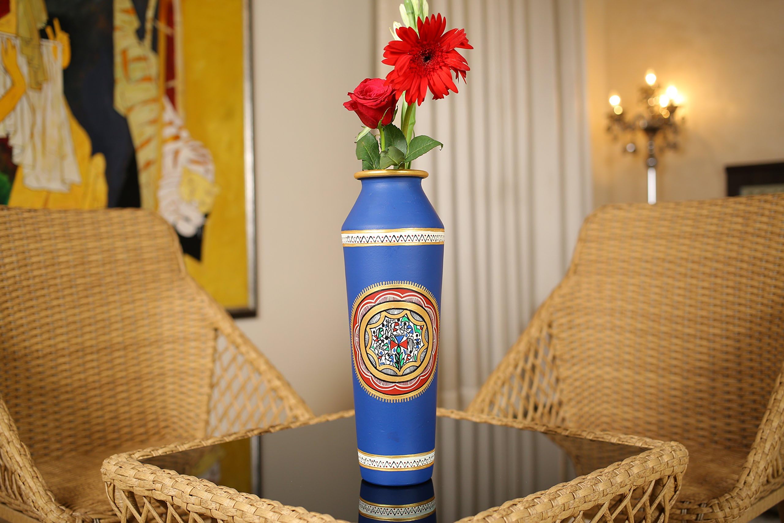KOLAMBAS Terracotta Taper Shape Table Vase Hand Painted Home Decorative Handicraft Showpiece Flower Vase