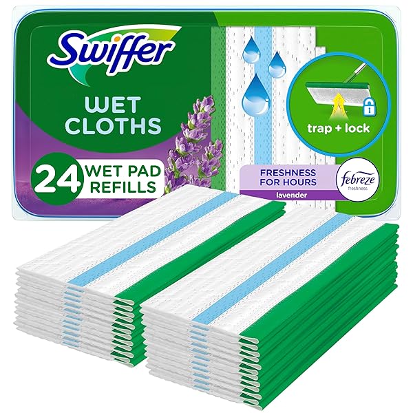 SWIFFER SWEEPER WET MOPPING PAD REFILLS FOR FLOOR MOP WITH FEBREZE LAVENDER VANILLA & COMFORT SCENT 24 COUNT