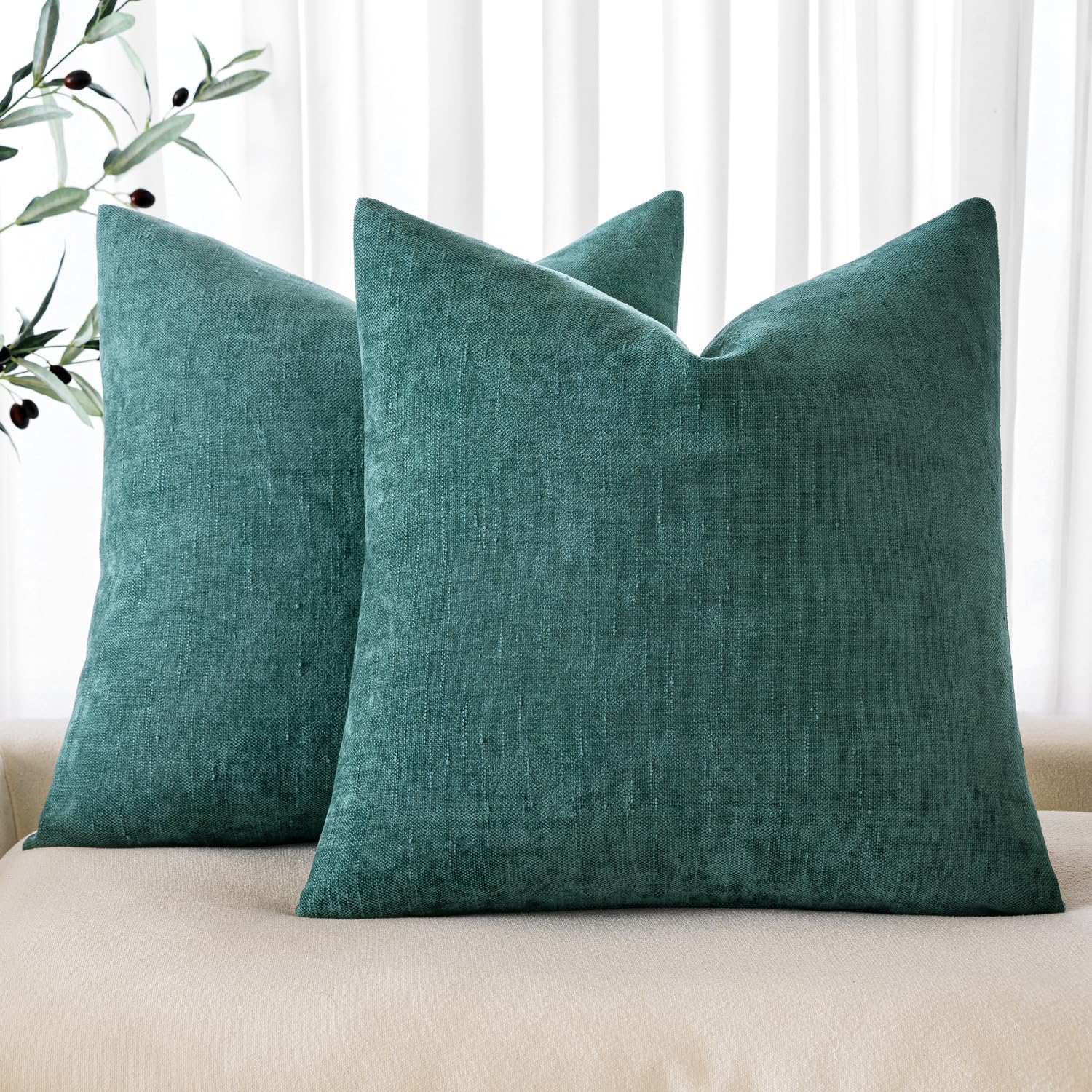 Photo 1 of MIULEE Pack of 2 Decorative Throw Pillow Covers Soft Chenille Throw Pillows Solid Textured Cushion Covers for Spring Couch Sofa Bedroom Living Room 20x20 Inch, Teal