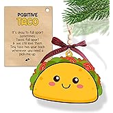 Positive Taco Ornaments for Christmas Tree for Women, Teen Girls with Card - Self Care, Inspirational Gifts for Coworkers, Friends - Emotional Support Taco Wooden Ornament