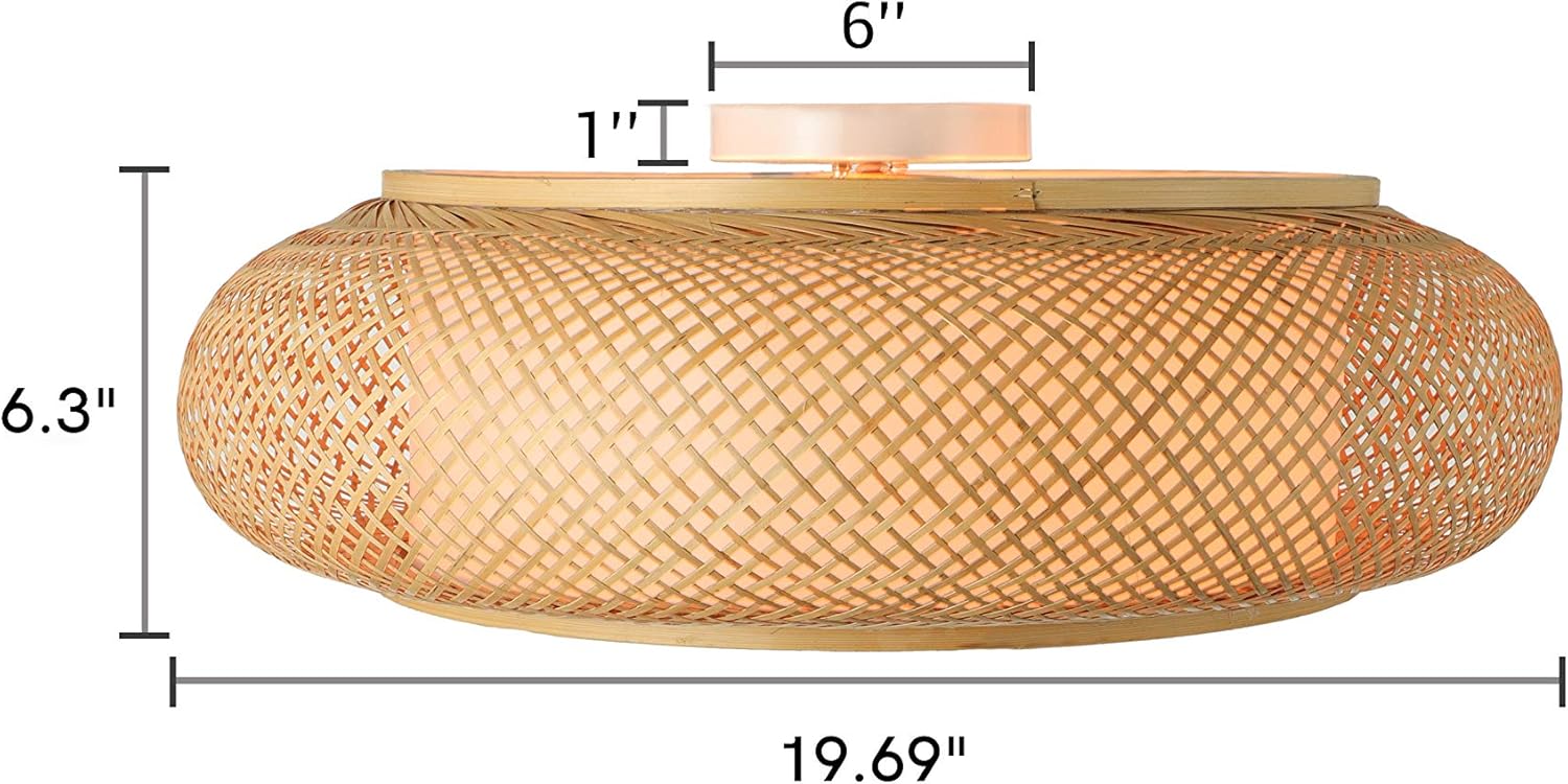 KWOKING Lighting Handmade Flush Mount Ceiling Light Creative Bamboo Ceiling Lighting fixtures Rattan Lantern Light 3 Lights Vintage Hanging Light for Living Room, Restaurant, Bedroom 19.69 inch - - 