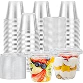 Lamosi 300 Pack 9 oz Clear Plastic Cups with Lids, Disposable Cups with No Hole Flat Lids, Ideal for Ice Cream, Cold Drinks, Fruit, Dessert, Yogurt Parfait