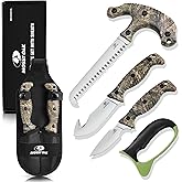 Mossy Oak Field Dressing Kit, 4 Pcs Camouflage Hunting Knife Set with Sheath, Gut-Hook Skinner, Caping Knife, Wood/Bone Saw, Knife Sharpener, for Deer Hunting, Camping, Perfect Hunting Gifts for Men