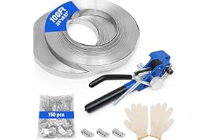 AIWFL Stainless Steel Strapping Tool Kit, Heavy Duty High Tensile Banding Tensioner Tool with 150Pcs Steel Ear-Lokt Buckles, Metal Pallet Strapping Kit for 3/4" x 200Ft Banding Coil