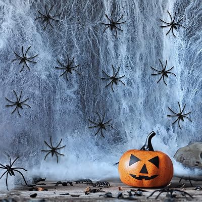 Jsdoin 60g Halloween Spider Web Decoration with 30 Spiders Stretchable Cobwebs