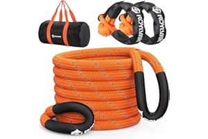 Roylvan 1" x 30ft Kinetic Recovery Tow Rope, 48800 LBS Nylon Tow Strap with 2 Soft Shackles 1/2" x 22", 30% Elasticity Heavy Duty Offroad Towing Straps Kit for Tractor, UTV, Trucks, SUV, ATV, Orange