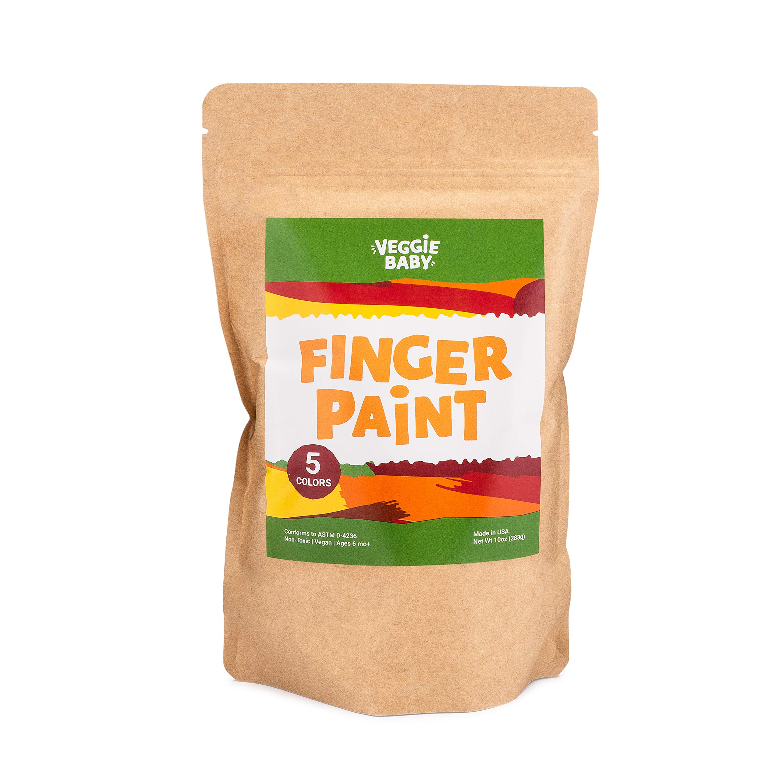 Vegan Finger Paints for Toddlers, Organic Baby Safe Coloring, Play, Made in USA (5 Colors)