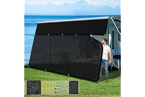 Glamful RV Awning Sun Shade Screen with Zipper 8' X 16'3",600D Oxford Cloth + Vinyl Mesh,Sunscreen Shade Complete Kits for Camper Trailer Awning,Black