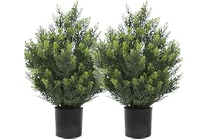 MOMOPLANT Cedar Artificial Bush, Faux Shrub, Topiary Artificial Cypress Tree, 2 Packs Fake Trees, Home Decor for Indoor and Outdoor, Faux Plants Outdoor, Artificial Greenery Set,24inch