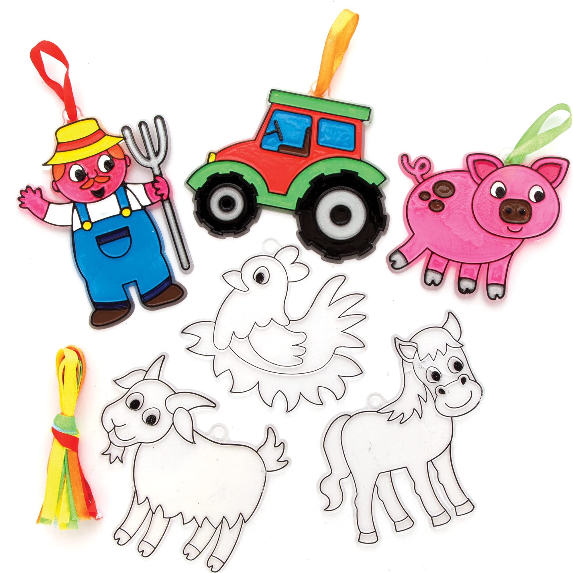 Baker Ross FE538 Farm Suncatcher Craft - Pack of 10, Stained Glass Effect for Kids to Decorate and Display for Arts and Craft Activities