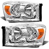 ADCARLIGHTS for 2006-2009 Dodge Ram 1500 &amp; Dodge Ram 2500 Halogen Headlight | OE 68003125/68003124, Chrome Housing, IP67, Plug &amp; Play, amber reflector, clear lens