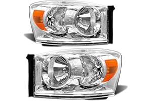 ADCARLIGHTS 2006 2007 2008 2009 Dodge Ram Headlight Assembly for 2006-2008 Do dge Ram 1500/2006-2009 Dodge Ram 2500 3500 Clear Lens Chrome Housing Amber Reflector Headlamp Replacement Left Right Pair