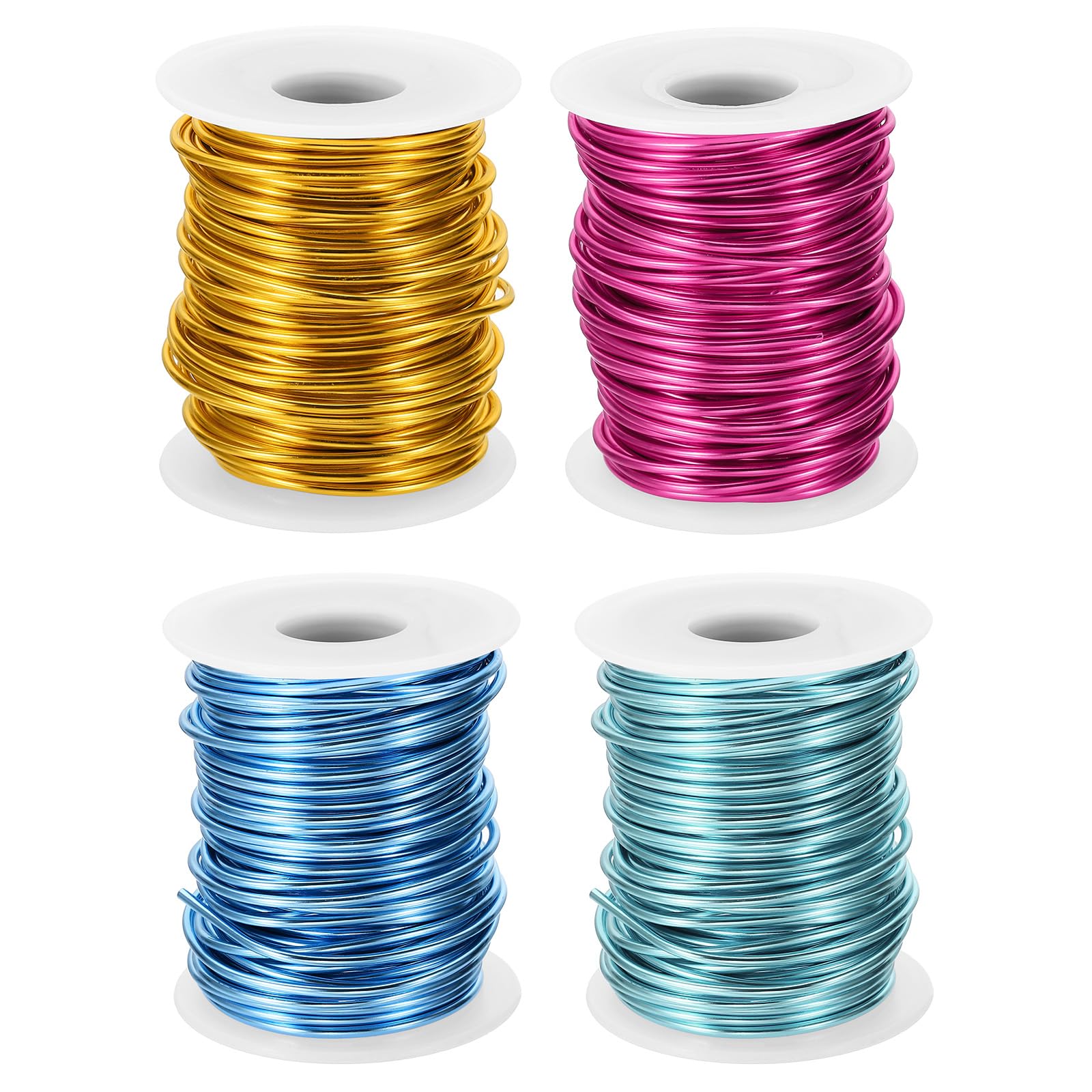 PATIKIL 12 Gauge 2mm Aluminum Craft Wire, 65.6Ft 4 Roll Metal Wire Armature Bendable Wire for Jewelry Making Metal Wrap DIY, Steel Blue/Dark Pink/Light Blue/Yellow