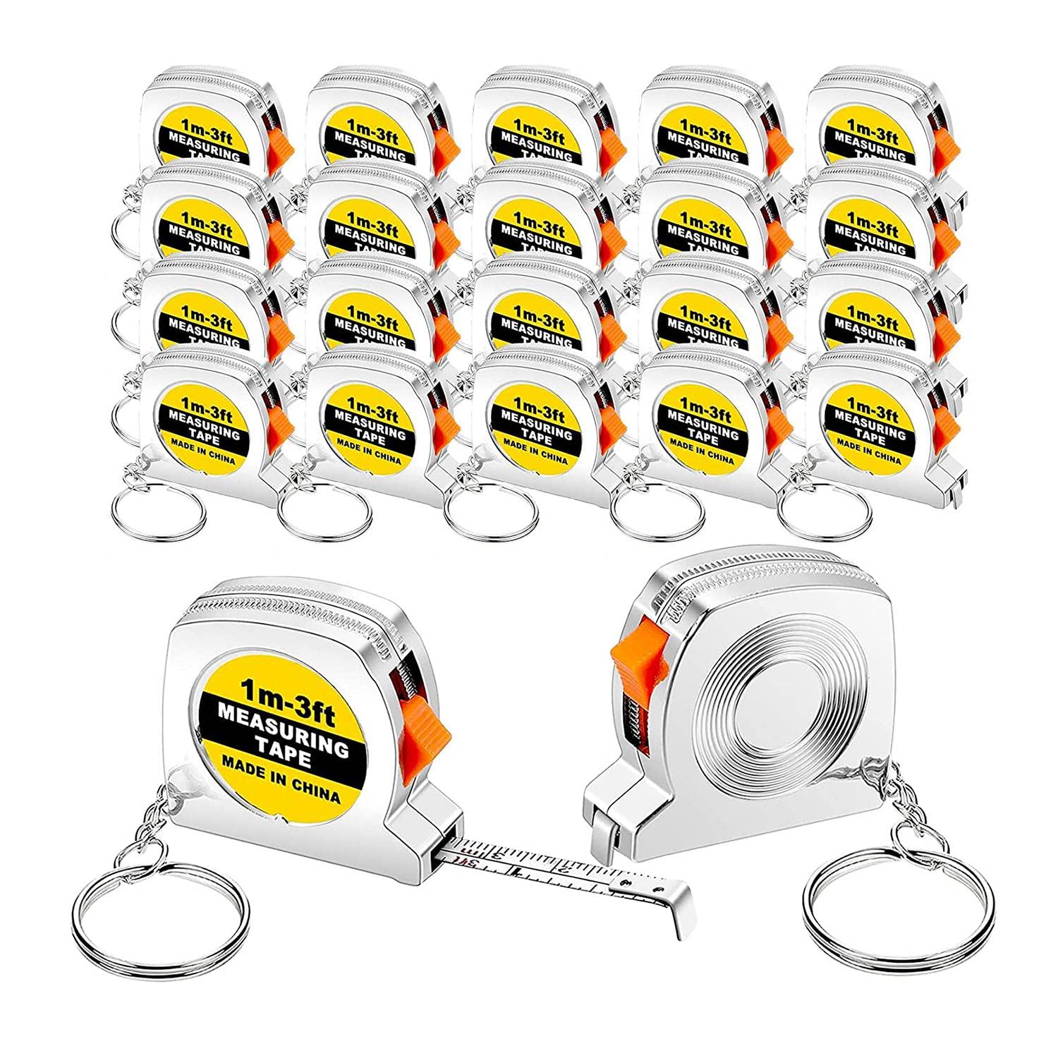 Qarmijaer 50 Pcs Keychain Tape Measure Functional Pocket Tape Measure Digital Measuring Tape 3Ft