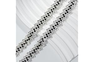Rytenz 1 Yard Crystal Rhinestone Close Chain Pearl Beaded Trim Bridal Lace Ribbon Trimming Rhinestone Chain Trim for Wedding Party Decoration & Bridal Costume Embellishment Clothing Accessories