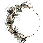 Boho Wreath for Front Door - 12 Inch Peacock Feather Wreath for Farmhouse All Season Home Decor, Hanging Wreaths with Green Leaves for Porch Wall Indoor Window