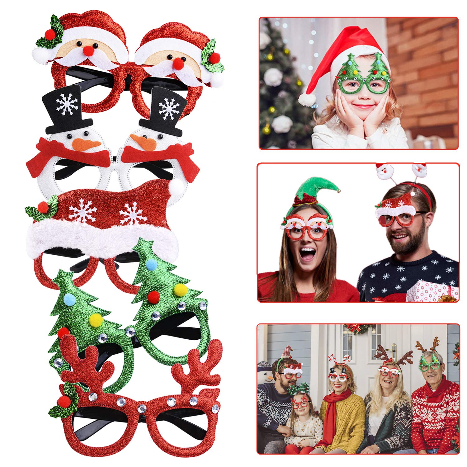 Joyibay 6 Paar Weihnachtsbrillen Cartoon Sortierte Partybrillen Partybevorzugungsbrillen Weihnachtsdekoration Zubehör