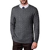 Kallspin Mens Crew Neck Sweater Wool Blend Cable Knit Pullover Top Long Sleeve Knitwear Casual Business Fall Winter Knitwear