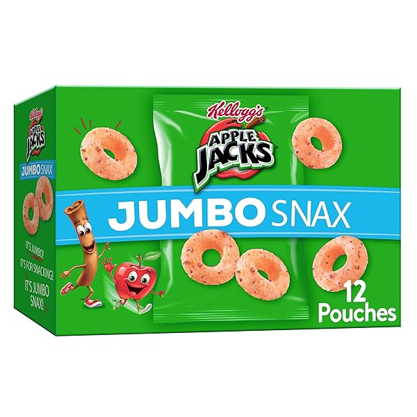 KELLOGG’S APPLE JACKS JUMBO SNAX CEREAL SNACKS, LUNCH BOX SNACKS, ORIGINAL, 5.4OZ BOX (12 POUCHES)