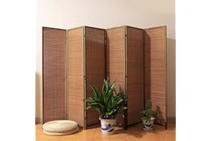 TinyTimes 6 FT Tall Bamboo Room Divider, 6 Panel Room Dividers & Folding Privacy Screens, Decorative Separation Wall Divider, Room Partitions, Freestanding - Brown, 6 Panel