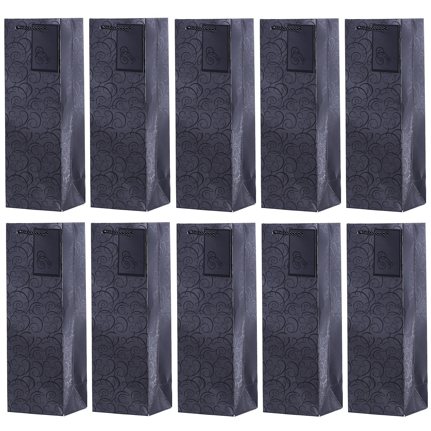 Pack of 10 Noble Bottle Gift Bags Black for Wine Sparkling Wine and Champagne 36 cm x 12 cm x 10 cm - 14.17" x 4.72" x 3.94"
