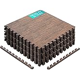 Yes4All 48SQ.FT Wood Grain Puzzle Exercise Mat Protective Flooring, EVA Interlocking Foam Floor Tiles with Border for Home