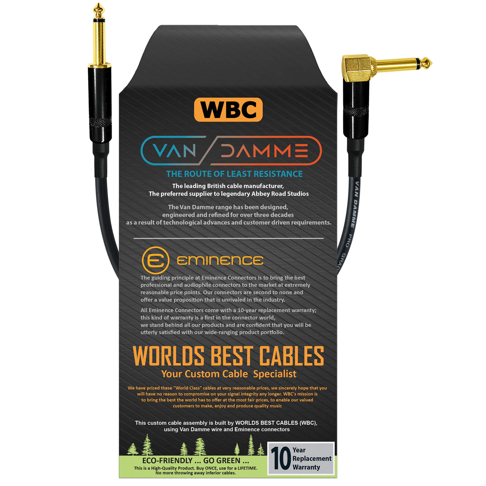 50 CM - Van Damme Pro Grade Classic XKE - Premium Ultra-Flexible Multi-Shielded Guitar Instrument Effects Patch Cable w/Eminence Straight & Angled Gold 6.35mm TS Plugs & Staggered Boots