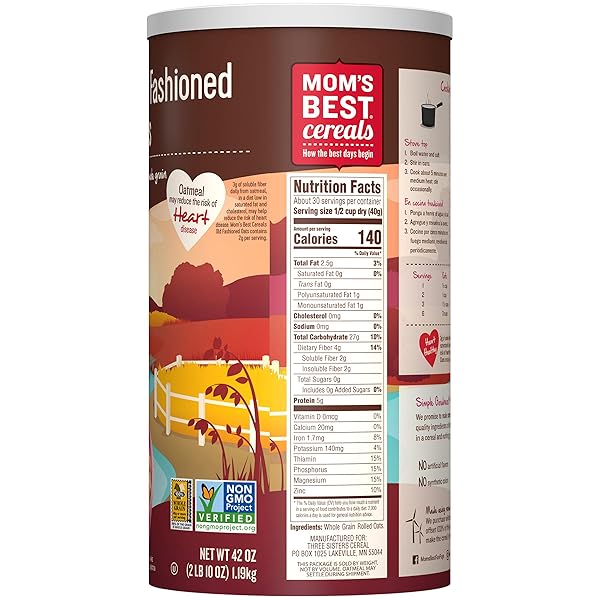 MOM’S BEST OLD FASHIONED OATS, HOT CEREAL MADE WITH WHOLE GRAIN OATS, 42 OZ CANISTER