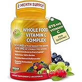 Whole Food Vitamin C Complex - 1450mg Organic Berries - 675 mg Vitamin C per Serving, High-Potency Antioxidant & Immune Support with Acerola, Amla and Natural Bioflavonoids - Vegan, Non-GMO, 120 Count