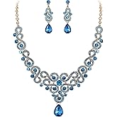 EVER FAITH Women's Austrian Crystal Art Deco Bridal Floral Wave S-Shaped Teardrop Necklace Earrings Set