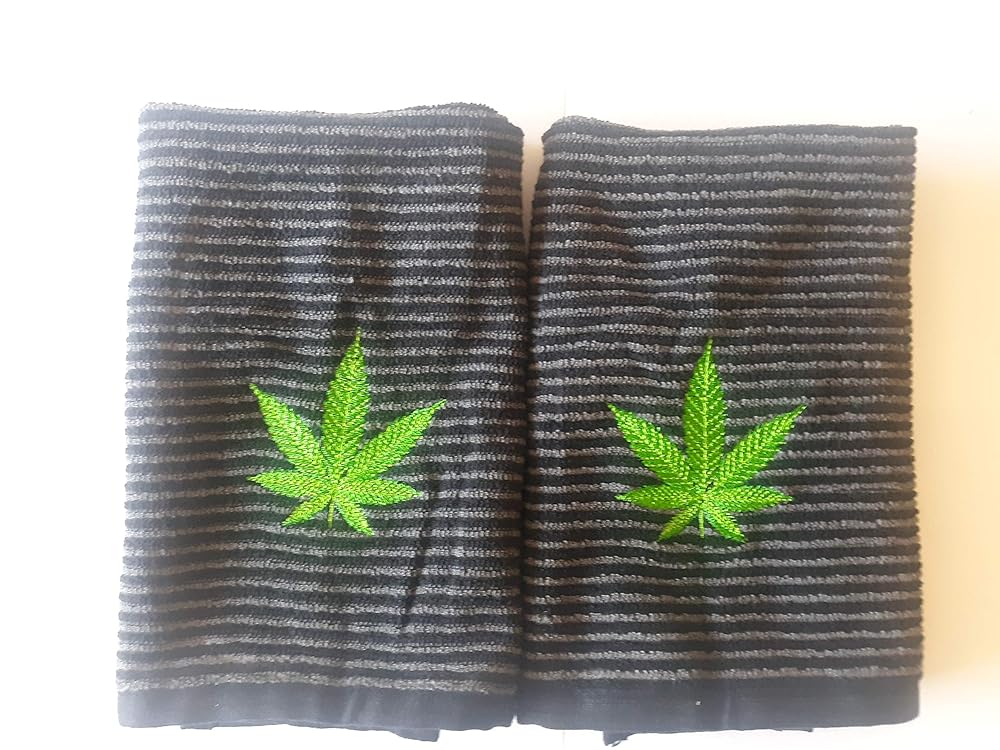 Set of 2 Marijuana Leaf themed cotton kitchen towels. Handmade