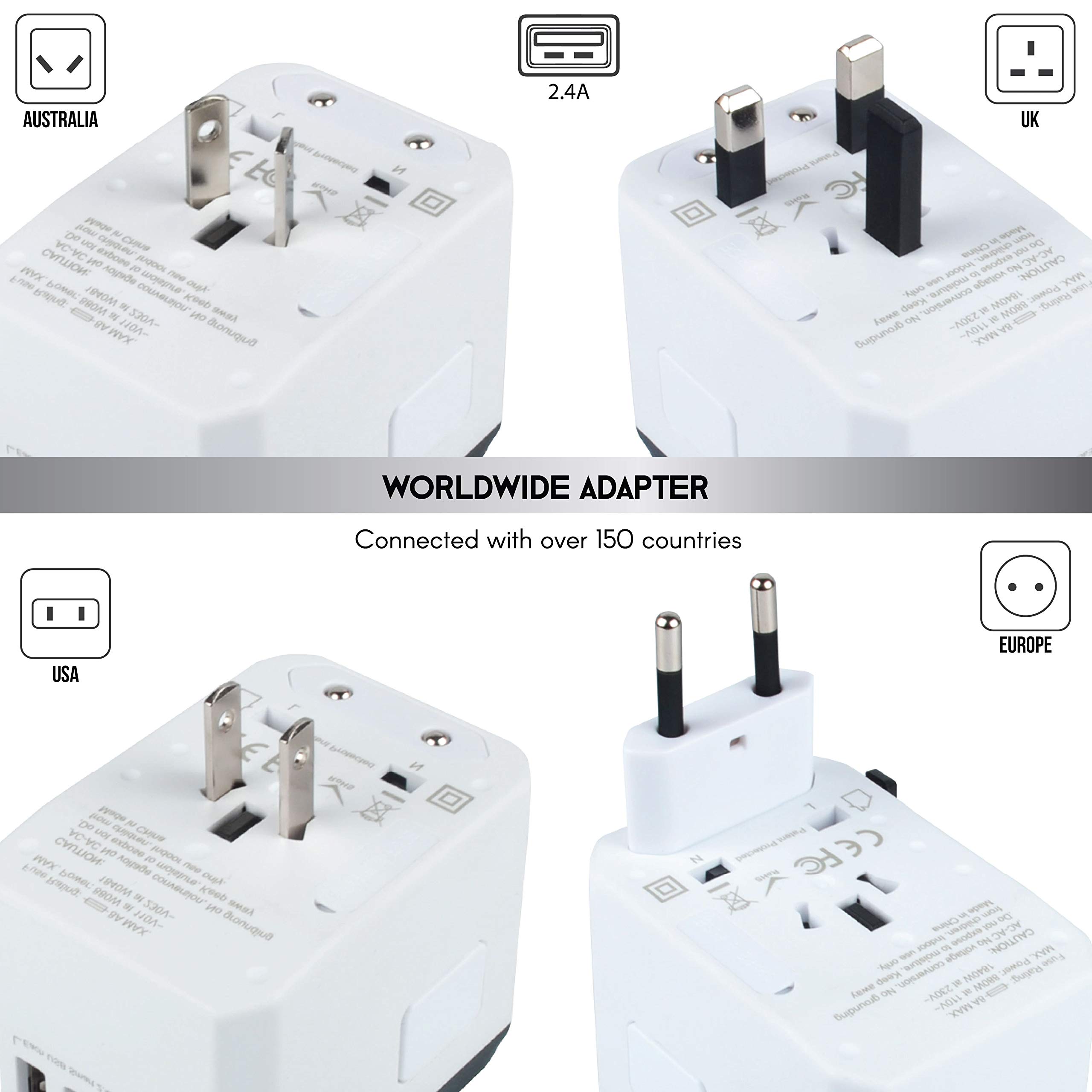 Power Plug Adapter - International Travel (w/5 USB Ports and USB Type C)- Work 150+ Countries - 220 Volt Adapter - Travel Adapter - Type C A G I A/C - UK Japan China EU Europe European