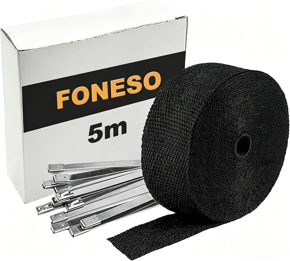Foneso Car Exhaust Wrap Titanium Black Fiberglass Heat Insulation Roll 5m 10