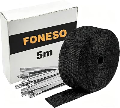 Foneso Car Exhaust Wrap Titanium Black Fiberglass Heat Insulation Roll 5m 10