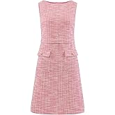 Hobemty Women's Sleeveless Tweed Dress Boat Neck Work Office Sheath Dresses