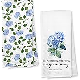 Giosve Christian Hydrangea Floral Kitchen Towels, His Mercies are New Morning Bible Verse Decorative Hand Towels for Bathroom, Religious Blue Floral Dish Tea Towel for Kitchen, 16x24 Inch Set of 2