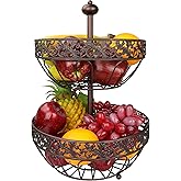 ROSYLINE 2 tier fruit basket, fruit bowl, multi-purpose kitchen and living room storage fruit and vegetable basket (Bronze gold)