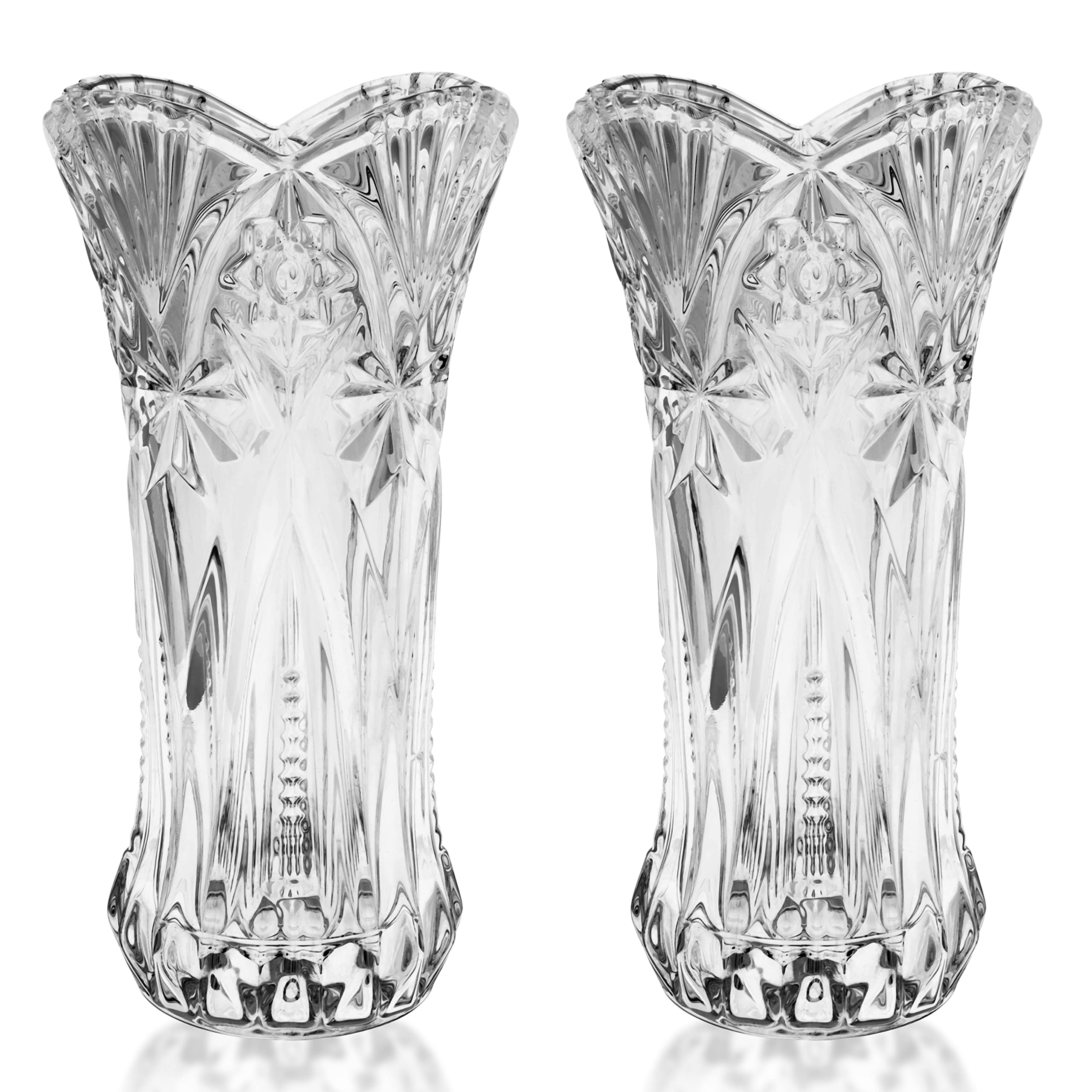 Kurtzy Glass Vases (2 Pack) - 24.5cm/9.64 Inches Tall Clear Crystal Decorative Melodia Cut Large Cylinder Glass Flower Vase Set For Wedding Centrepiece and Home Decor