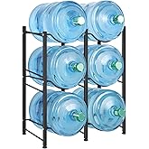 LIANTRAL 5 Gallon Water Bottle Holder, 3 Tiers Black Double Row Heavy Duty Water Cooler Jug Rack, Water Rack with 6 Slots for Home Kitchen