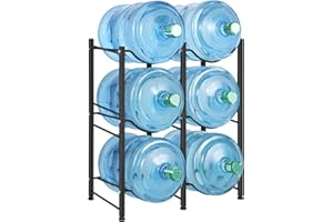 LIANTRAL 5 Gallon Water Bottle Holder, 3 Tiers Black Double Row Heavy Duty Water Cooler Jug Rack, Water Rack with 6 Slots for Home Kitchen