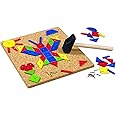 HABA Geo Shape Tack Zap Large 100 Piece Set, Montessori Fine Motor & Learning Toy for 4 Year Olds, Kindergarten Educational Activities with Wooden Mallet & Geometric Tiles, Made in Germany