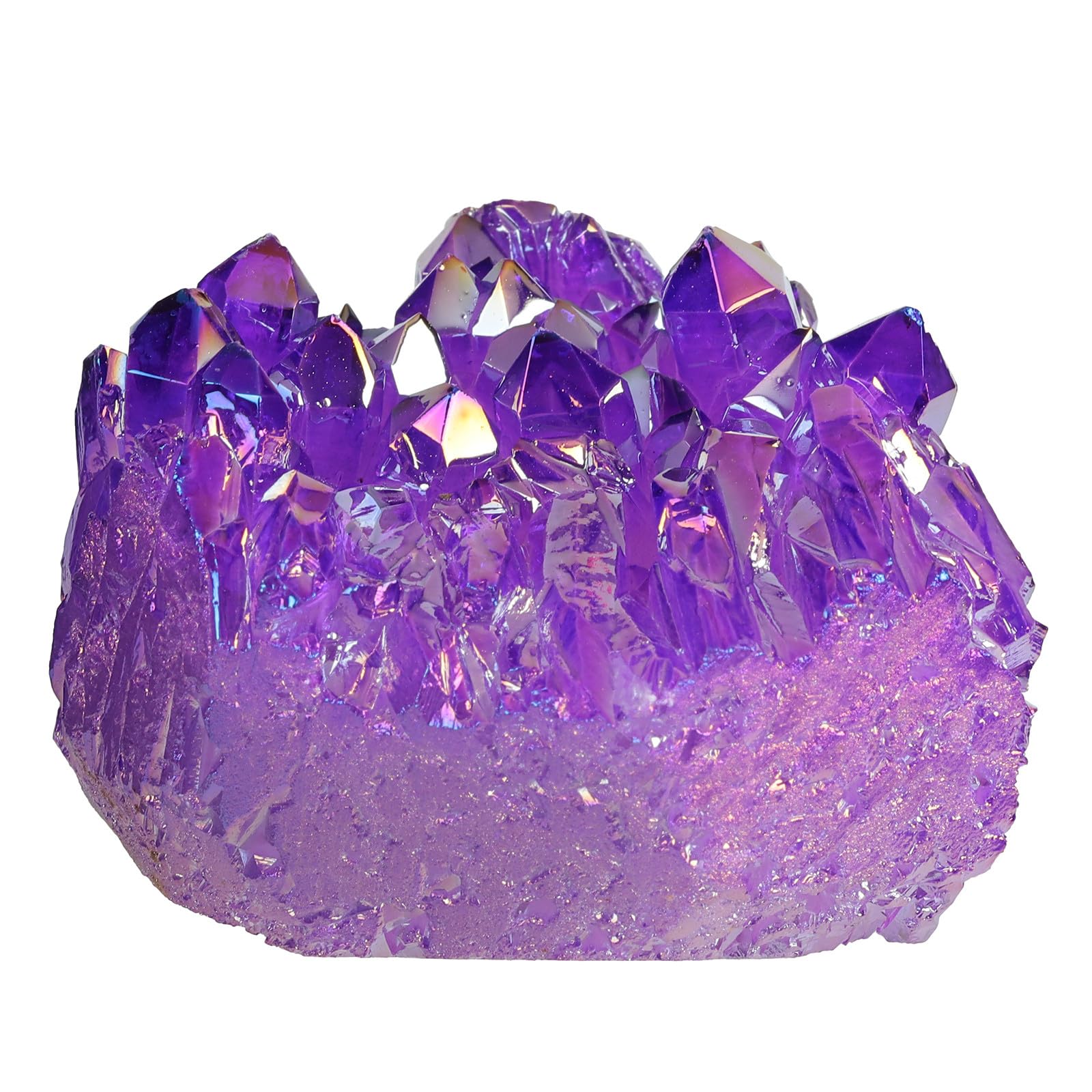 Nupuyai Titanium Coated Rock Quartz Crystal Cluster Drusy Geode for Healing Reiki Energy, Irregular Rough Gemstone for Home Decor Purple