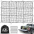 Surfcabin Cargo Net 4'x6' Stretches to 8' x 12' for Pickup Truck Bed, Truck Bed Net Upgraded 12pcs Steel D-Shaped Carabiners + Storage Bag, Square Mesh Bungee Netting Elastic Accessories for Car SUV