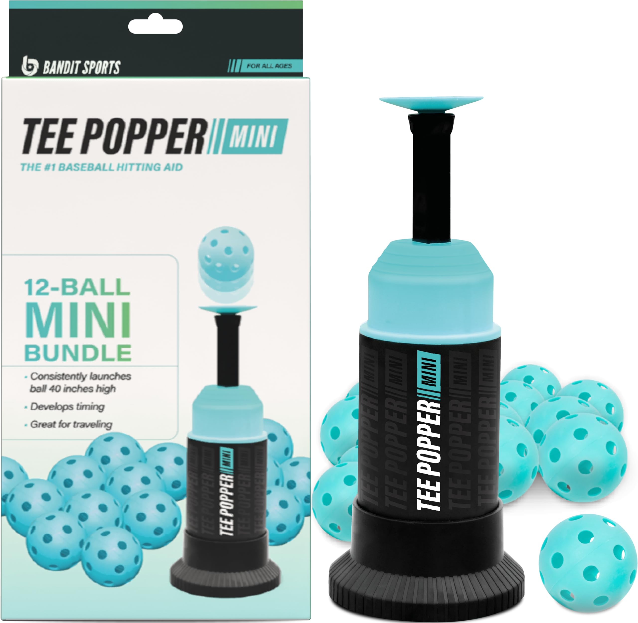 Photo 1 of **NO BALLS INCLUDED** Bandit Sports Baseball Training Mini Tee Popper Bundle, Hitting Tee for Perfect Swings, Batting Equipment for Practicing Hitting Without a Pitcher (12 Popper Balls Included)