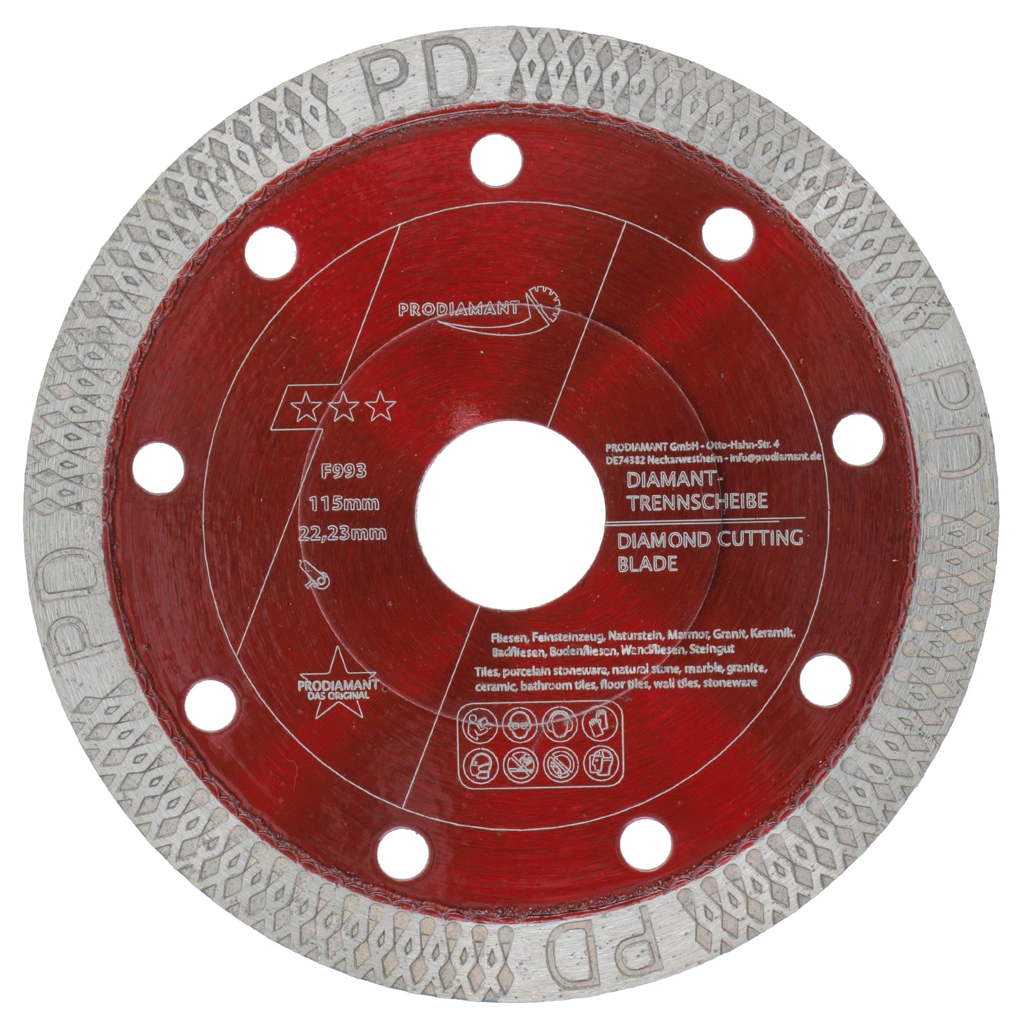 PRODIAMANT® Diamond Tile Cutting Disc 4.5" [115MMx22.23MM] – Cutting Disc for Tiles, Porcelain Stoneware, Marble & Natural Stone – Ultra-Thin Diamond Blade – Fits M14 Angle Grinders