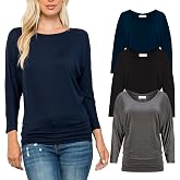 Free to Live 3 Pack 3/4 Sleeve Dolman Tops for Women Dressy Business Casual Shirts Travel Work Clothes Tunic for Leggings