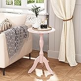 HLR Round Small End Table, Wooden Pedestal Side Coffee Tables, Vintage Accent Nightstand for Living Room, Bedroom, Entryway (