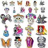HOWAF 36pcs Day of The Dead Wood Ornaments, Dia De Los Muertos Decorations Hanging Wooden Sign for Mexican Dia de Los Muertos Altar Decor, Black Cats Sugar Skull Marigold Hanging Ornaments